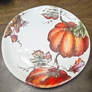 Pumpkin Sketch Scalloped Dinner Plate Maxcera 8.5” Fall Leaves Acorn Autumn